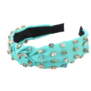 Teal Green Crystal Studded Fabric Headband